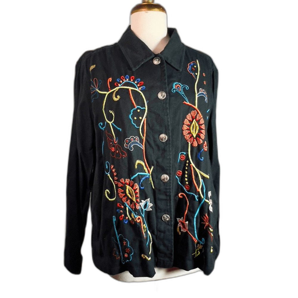 White Stag Jacket Size XL 90's Vintage Embroidered Dark Academia Jean Jacket